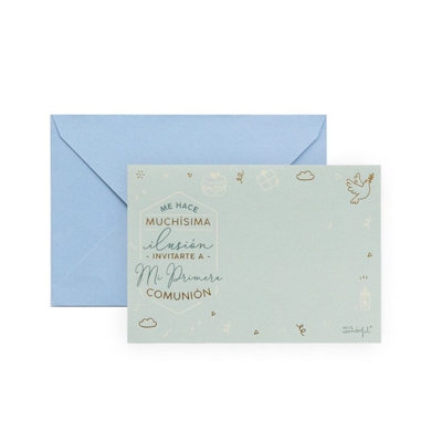 MR.WONDERFUL - Set De 20 Invitaciones Personalizables Mr. Wonderful: Comunión Azul