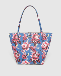 Guess - Tote Grande En Azul Con Estampado Floral Rosa Y Bolsito Extraíble precio