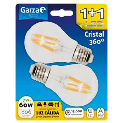 GARZA - Bombilla LED Filamentos Estándar E27 7W (x2) Luz cálida ( precio