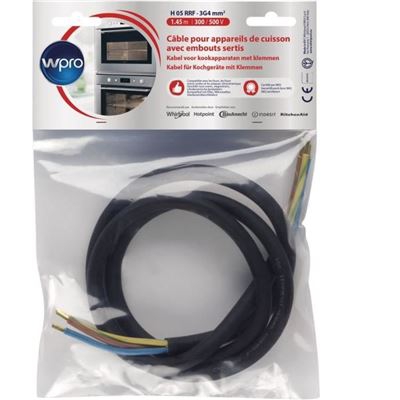 WPRO CCB340 / 1 - Cable H05 RRF 3G4 sin enchufe - longitud 1,45 m para electrodomésticos de cocina <5750 vatios