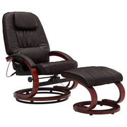 Sillón de masaje reclinable y reposapiés cuero sintético marrón en oferta