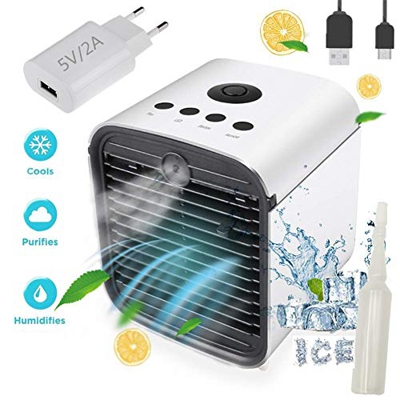 Nifogo Air Mini Cooler Aire Acondicionado Portátil - 3 en 1 Climatizador Evaporativo Frio Ventilador Humidificador Purificador de Aire, Leakproof, Nue