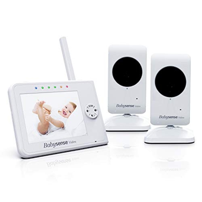 BabySense Monitor de video para bebés Pantalla de 3.5 pulgadas con 2 cámaras: con visión nocturna, talk back, temperatura ambiente, luz nocturna, canc