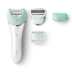 Philips Satinelle Advanced BRE620/00 - Depiladora Wet & Dry para mujer inalámbrica, 3 accesorios, verde y blanco en oferta