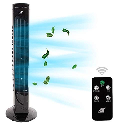 MALATEC - Ventilador de Torre Silencioso, Oscilante con Mando a Distancia, Ventilador de Pie con 3 velocidades, 80 cm de Altura con asa de Transporte,