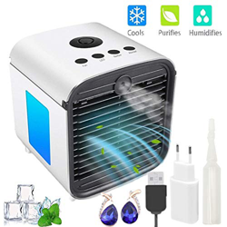 Nifogo Aire Acondicionado Portátil Ventilador Pequeño, Air Cooler Enfriador de Air Móvil Personal y portátil, 7 Luces LED, 3 Velocidades, para el Hoga características