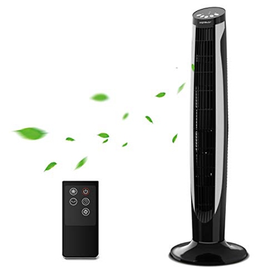 Aigostar Eiffel 33JTT - Ventilador de torre oscilante con mando a distancia. Temporizador programable, 3 modos de funcionamiento y 3 velocidades, moto