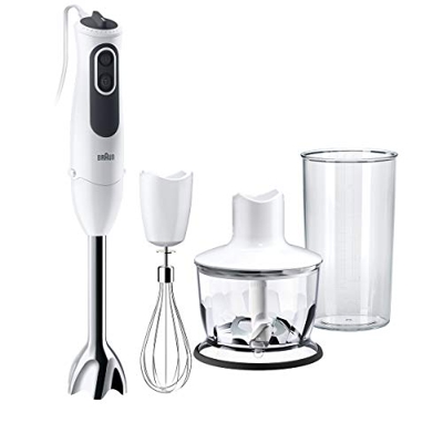 Braun Minipimer 3 Vario MQ3135WH Sauce - Batidora de Mano 750W Brazo de Metal, 11 Velocidades, Antisalpicaduras, Powerbell Plus, Vaso Medidor de 600 m