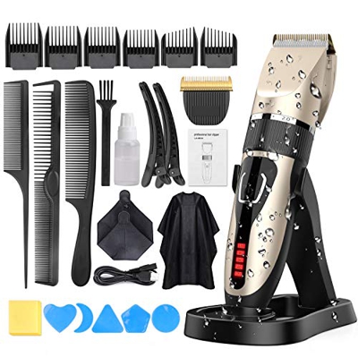 Cortapelos Profesional Hombres,Oudekay IPX7 Máquina Cortar Pelo Impermeable Kit Cuchilla de Titanio y Cerámica Pantalla LED,Cortadora de Pelo Inalámbr