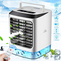 Aire Acondicionado Portátil, Mini Enfriador de Aire, 4 en 1 Mini Ventilador Humidificador Purificador, USB Air Cooler con 3 Velocidades y 7 Colores LE precio