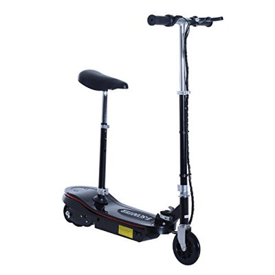 HOMCOM Patinete Plegable Scooter Eléctrico con Luz LED Monopatín Patinete Plegable Manillar Asiento Ajustable 120W Carga 50kg Acero (Negro)