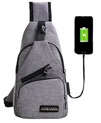 Mochila bandolera de pecho LemonGirl con cargador USB para hombres y mujeres, para senderismo, acampadas, ciclismo, hombre, XW210-Gray, gris, talla ún