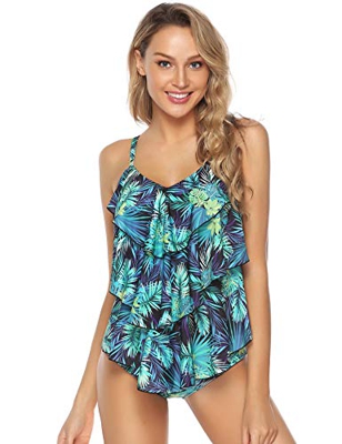 Abollria Traje de Baño en Dos Piezas Sexy Mujer Tankini Vest + Short de Baño Traje Conjunto de Bañador Swimsuit para el Mar, Playa, Piscina, Fiesta, V