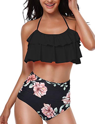 Yuson Girl Mujer Conjunto De Frill Bikini Tiras Talle Alto Tallas Grandes Sexy Traje De Baño Cuello Halter Vintage Vientre Plano con Volantes Top Biki