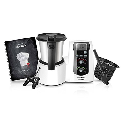 Taurus Mycook Easy Robot de Cocina Inteligente Multifunción, 1600 W, 2 litros, Plástico, 10 Velocidades, Acero Inoxidable, in Vaporera, Negro//Blanco