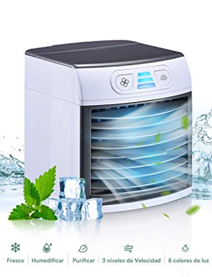 Mini Aire Acondicionado Portátil, Enfriador de Aire en Mesa, humidificador, Ventilador USB,Enfriador evaporativo Compacto con Tanque de Agua de 500 ml