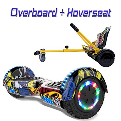 COLORWAY Hoverboard Hover Scooter Board 6,5" con Asiento Kart con Ruedas de Flash LED, Patinete Eléctrico Altavoz Bluetooth y LED, Autoequilibrio de S