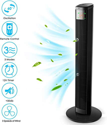 amzdeal Ventilador de Torre con Control Remoto - 96 cm Ventilador Vertical con 3 Velocidades y 3 Modos de Viento, Pantalla LED & Panel Táctil, Tempori precio