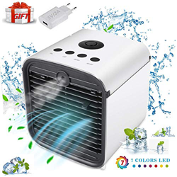 Aire Acondicionado portatil, Aire Enfriador,Mini 3 en 1 Personal Enfriador de Aire Humidificador Ventilador Escritorio con 3 Velocidades y LED Luz de  en oferta