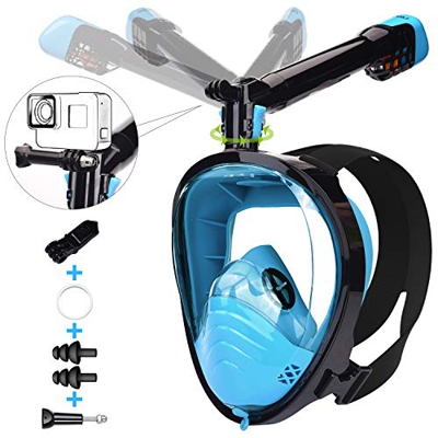 LEMEGO Máscara de Buceo Adulto Mascara Snorkel 180° Panorámica con Snorkel Giratorio 360 ° Anti-Niebla y Anti-Fugas Easybreath Completa Máscara Apoyo 