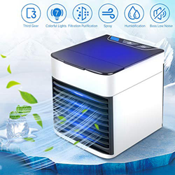 ASSDITED Mini Enfriador de Aire, 3 en 1 USB Mini Refrigerador de Aire Acondicionado y Humidificador 7 Colores Purificador Evaporativo Ventilador de Es en oferta