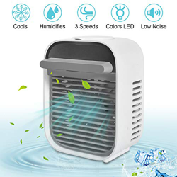 Kriogor Mini Enfriador de Aire, Mini Aire Acondicionado Ventilador,USB Aire Acondicionado Portátil,Humidificador con 3 velocidades Trabajo y Hogar características