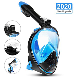 Snorkel Mask 180 Degree Vision, Full Face Diving Mask Free Breathing Design Anti-Fog and Anti-Leak Technology with Sport Camera Mount for Adults(Blue- en oferta