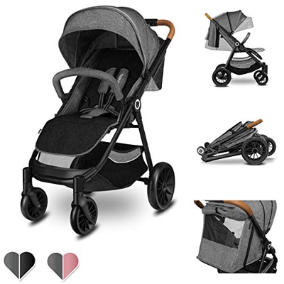 Lionelo Natt Buggy - Cochecito de bebé (hasta 22 kg, con posición reclinada, reposapiés regulable, capota XXL con ventana, ruedas de EVA, mosquitera p