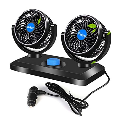 Wakana Ventilador USB Coche Mini Ventilador Silencioso 12V, Doble Cabeza 360° Rotación, 3 Velocidades Ventilador Portatil Adecuado para Coche/Mesa/Ofi