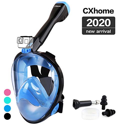 CXhome Máscara de Snorkel, Mascara Snorkel 180° Panorámica Gafas Buceo de Cara Completa Gafas de Bucear Anti-Niebla y Anti-Fugas, Apoyo Camara Deporti