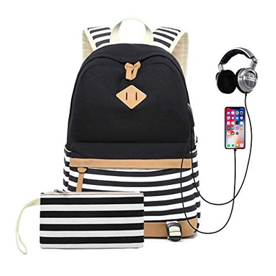 HFY Mochila Escolares Mujer Mochila de Lona Casual, Mochila para Ordenador Portátil 15.6 Pulgadas con USB Port, Mochilas Viaje Juveniles Chicas Adoles