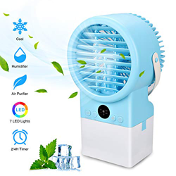 Collen Mini Aire Acondicionado, Humidificador, Ventilador, Luz de noche 4 EN 1, 2/4 Temporizadores/3 Niveles de Potencia/ 7 Colores Luz/500ML Tanque d características