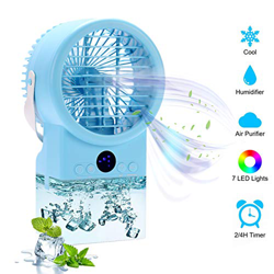 Air Cooler Humidificador Purificador Turbo-Ventilador Mini Aire Acondicionado Climatizador Portátil， Enfriador temporizadores， 3 velocidades con LED d en oferta