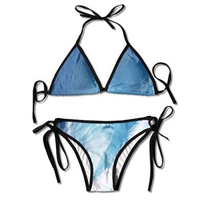 Bikini Swimwear Women Blue Ocean Wave Printing Sexy Two-Piece Bikini Set Beach Bathing Suit