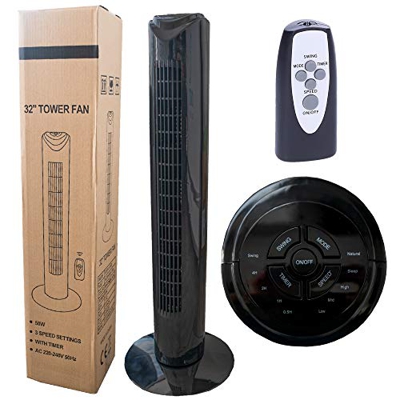 Wessper Ventilador de Torre con Temporizador, Mando a Distancia, 3 velocidades, Movimiento oscilante y 50 W de Potencia – Negro