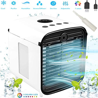 Nifogo Aire Acondicionado Portátil Air Mini Cooler Climatizador Evaporativo, 4 en 1 Ventilador, Humidificador, Purificador de Aire y Difusor de Aroma,