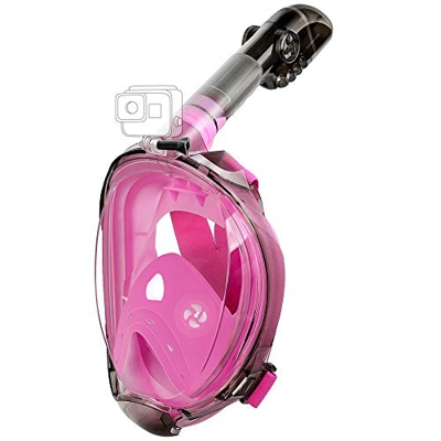 OUSPT Máscara de Buceo, Máscara de Snorkel 180 ° Facial Completa Silicona Impermeable Anti-Fuga Tamaño Universal para Adultos y Niños (Rosado, S/M)