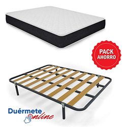 Duérmete Online Pack Ahorro Cama Completa con Colchón Viscoelástico Pocket Visco Reversible + Somier Basic + 6 Patas, 150x190 en oferta