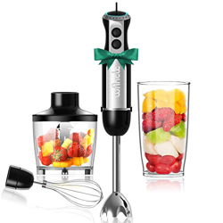 batidora de mano, Wancle batidora minipimer 4 en 1 con 16 velocidades, 600W, picadora de 500ml, vaso de medición de 600ml, batidor de huevos, acero in en oferta