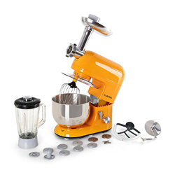 Klarstein Lucia Orangina - Robot de cocina universal, Batidora, Amasadora, Picadora, Licuadora, 5 L, Batido planetario, Cabezal para pasta, Recipiente características