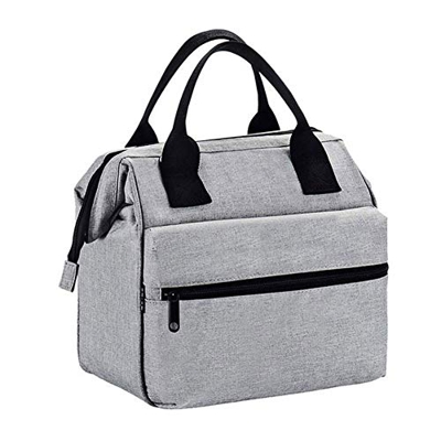 El Almuerzo Bolsa Wide Open Aislado Almuerzo Nevera portátil Bolsa de Asas de Gran Capacidad con Bandolera extraíble para Trabajar al Aire Libre Gris