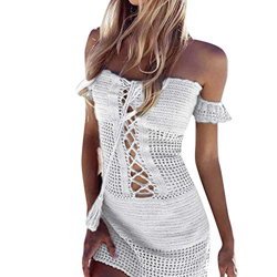 Vestido Túnica de Fuera del Hombro con Crochet, Dragon868 Mujer Sexy Hueco Mini Vestidos de Playa de Borlas, Ropa de Baño Traje de Baño Bikini Cubrir, características