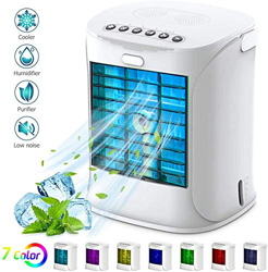 WELTEAYO Mini Enfriador Portátil Personal, Aire Acondicionado Móvil con 4 en 1 Ventilador Purificador Humidificador Luces Nocturnas de 7 Colores, 3 Ve en oferta