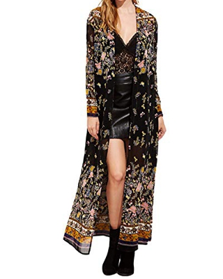 Zanzea - Kimono floral para mujer, chal de gasa, para verano 01-negro 48