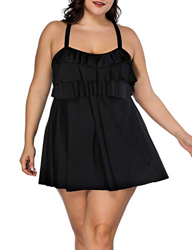 FeelinGirl Mujer Tankini Talla Grande Traje de Baño con Pantalón Corto Bañador Talla Grande Negro 3XL/Talla 54-56 en oferta