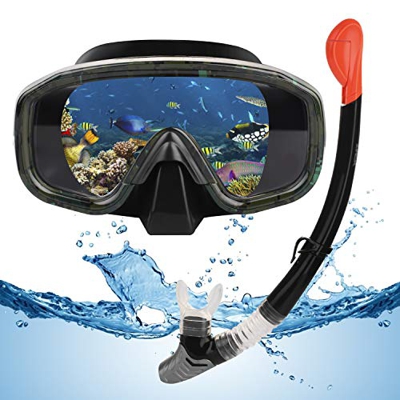 VAVADEN Máscara de buceo 180 ° (máscara facial completa) con diademas ajustables + snorkel más largo + soporte de cámara desmontable antivaho y antifu