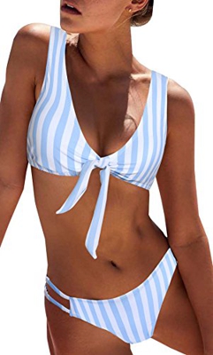 Blooming Jelly Women Bikini Set de Dos Piezas, Traje de baño Acolchado con Rayas Triangulares Sexy para Mujer Traje de baño Blanco