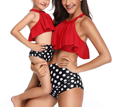 Dilicwa Madre e Hija Bikinis Traje de baño Padre-Hijo Bikini Traje de Baño, Mamá bebé Bañadores de Mujer de Verano Playa. (M, Rojo-mujer2)