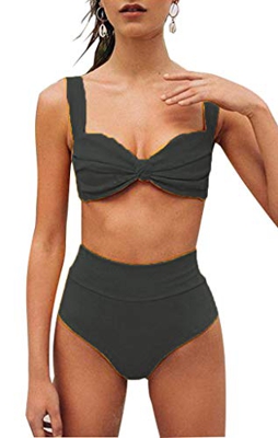 CheChury Mujer Color Sólido Conjunto de Frill Bikini Talle Alto Trajes de baño Dos Piezas Grandes Sexy Vintage Vientre Plano Bañadores Push Up Bañador