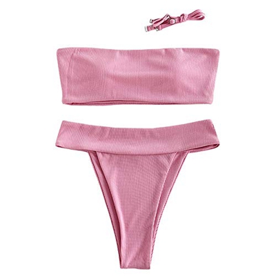 ZAFUL - Conjunto de bikini de dos piezas para mujer, diseño acanalado Rosa. S